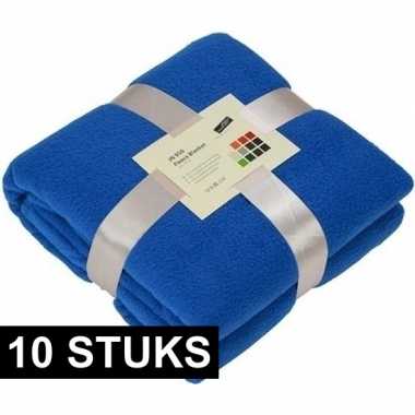 10x fleece dekens/plaids kobaltblauw 130 x 170 cm