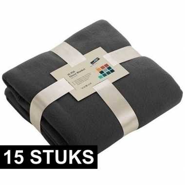 15x fleece dekens/plaids donkergrijs 130 x 170 cm