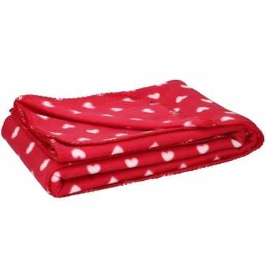 2x fleece plaid deken met hartjes 120 x 160 cm