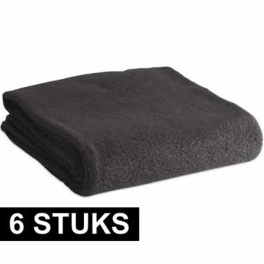 6x fleece dekens/plaids zwart 120 x 150 cm