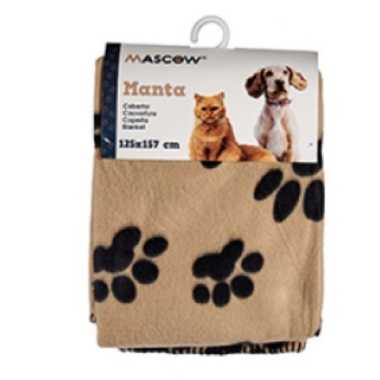 Fleece deken voor huisdieren met pootafdrukken print 125 x 157 cm beige/zwart