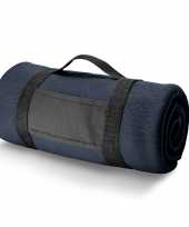 1x fleece dekens plaids navy met afneembaar handvat 150 x 120 cm