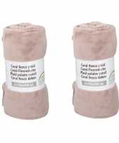 2x oud roze fleece deken 150 x 200 cm