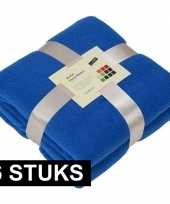 6x fleece dekens plaids kobaltblauw 130 x 170 cm