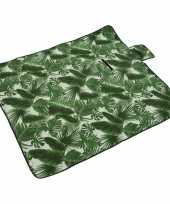 Fleece picknickdeken plaid bladeren print wit groen 135 x 150 cm